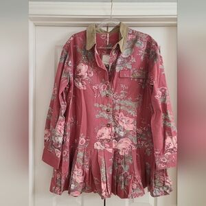 FREE PEOPLE Connor Printed Floral Button-Up Mini Dress